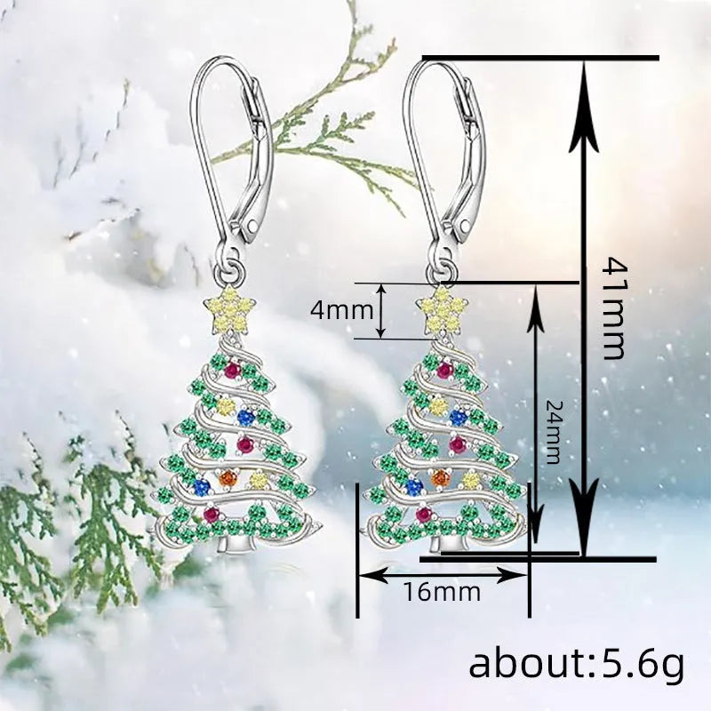 Christmas tree earrings with star pendant in E4318 white gold colour on copper for women