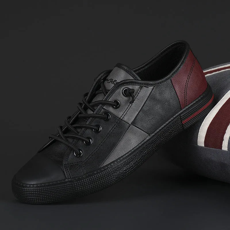 Men's colour matching leather shoes with round toe and elastic band closure in black and white colour option