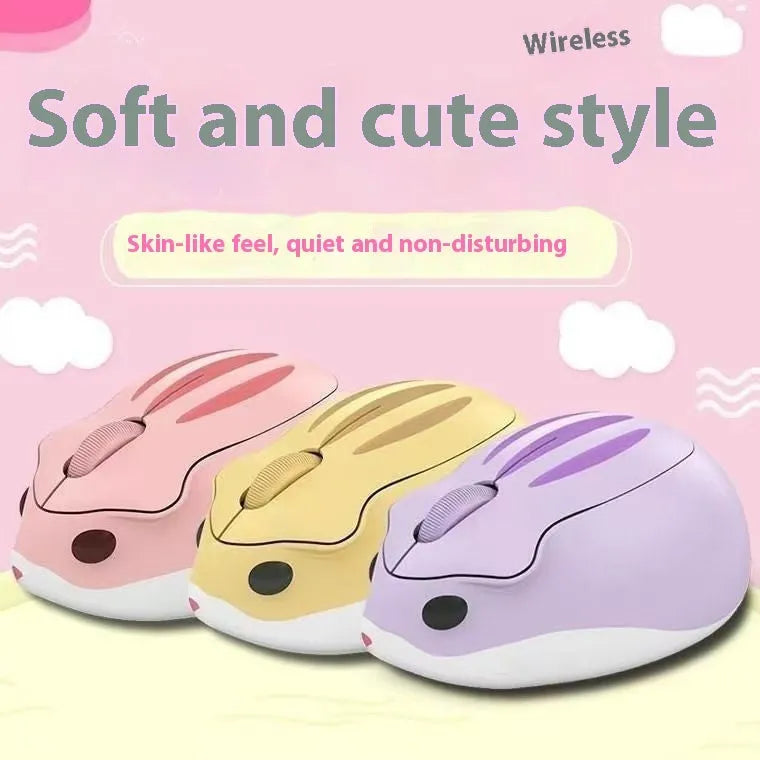 Hamster wireless mute mouse in gray, pink, or yellow colour options