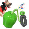 Green plastic dog molar toy with hollow food-dropping design for interactive feeding