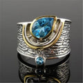 Women's blue Chinese style alloy ring with zircon rhinestones in drop shape design, showing size options 6-10