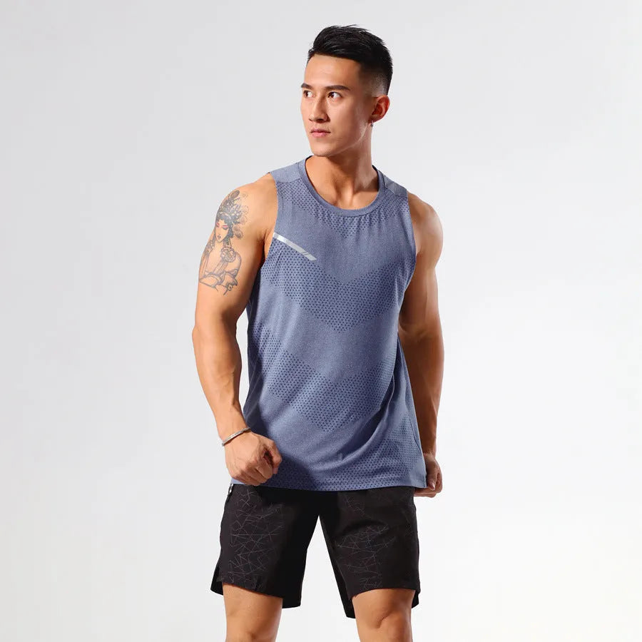 Men's solid colour quick-drying polyester sports tank top for summer outdoor activities.