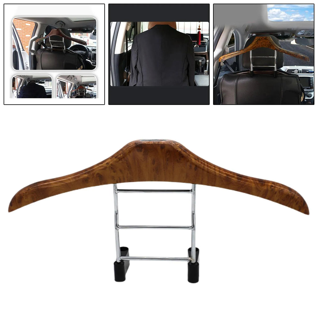 Wood yellow stainless steel car mounted clothes hanger measuring 46.5 by 23 cm for hanging suits and jackets