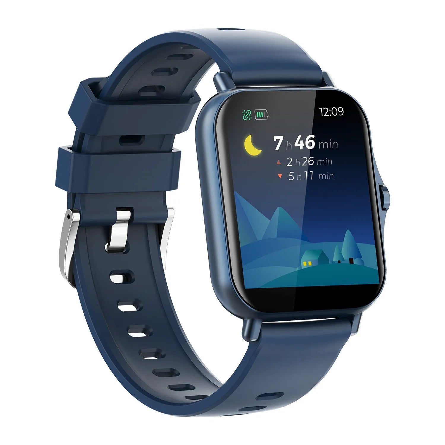 W10 Bluetooth smart watch for heart rate and blood pressure monitoring on wrist, showing touch screen.