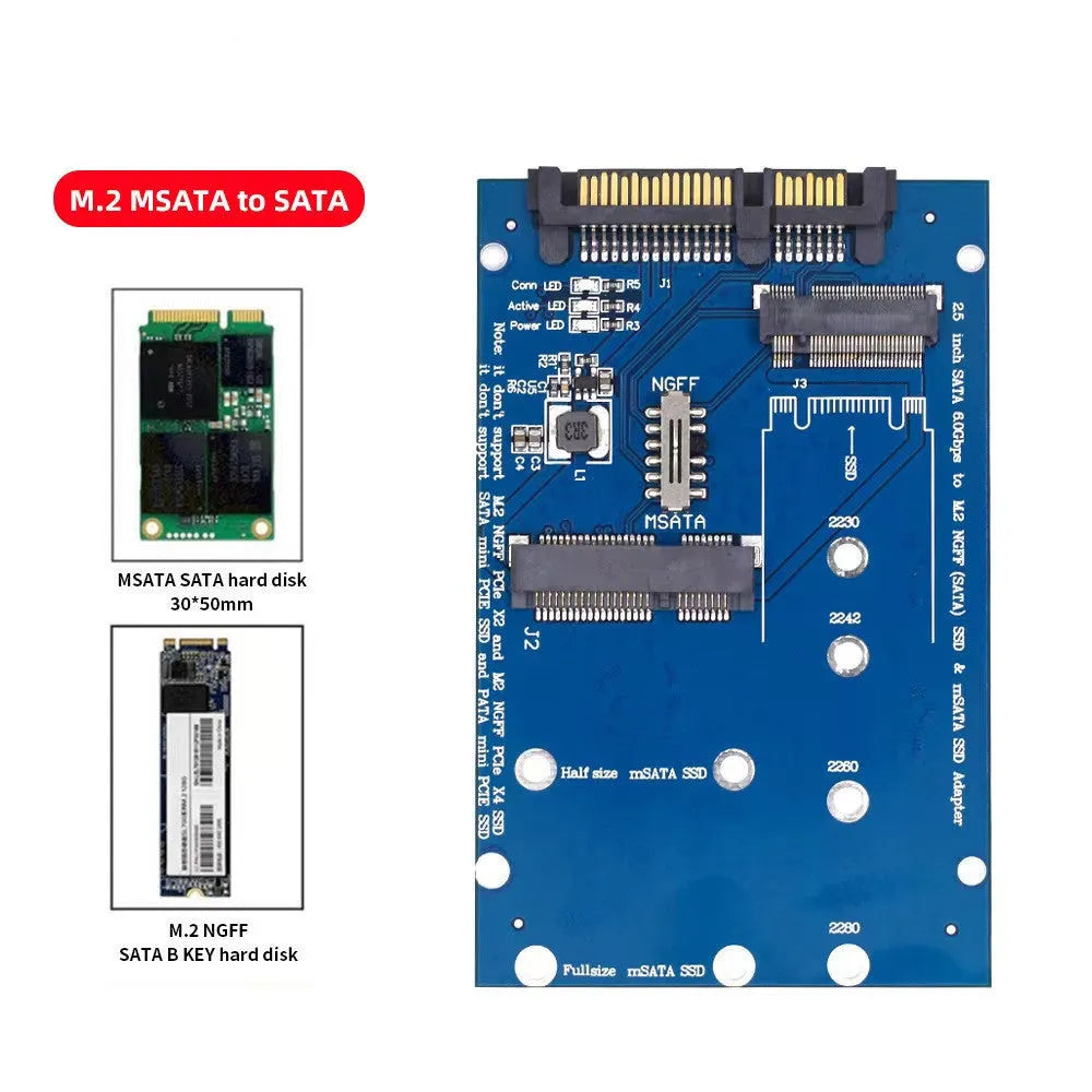Black SATA 3 to M.2 NGFF MSATA SSD conversion adapter card with gold connectors