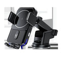 Black car wireless charger phone holder with 15W charging and suction cup or clip mounting options