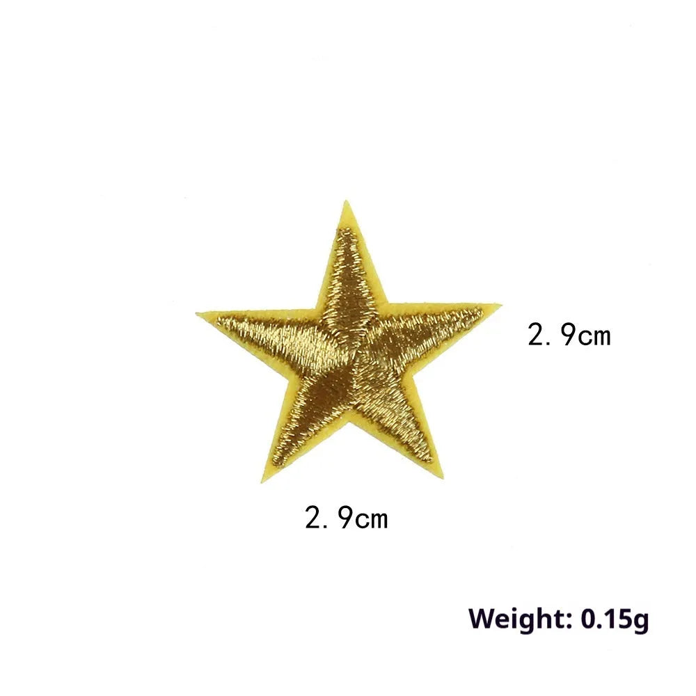 Colourful five-pointed star embroidery patches and cloth stickers for DIY clothing decoration.