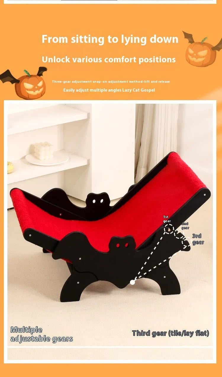 Black and red wooden cat recliner bed with cushion for indoor cats
