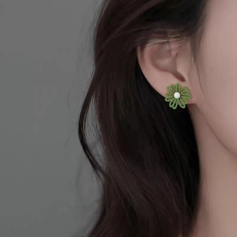 Little Summer alloy flower stud earrings in blue orange, white green, or yellow white colour combinations