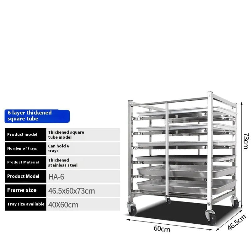 Six-layer stainless steel baking tray rack with locking mechanism for 40x60cm commercial trays