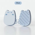 Brown blue green sponge silicone pet grooming comb for cats and dogs measuring 11.5 by 10 centimetres