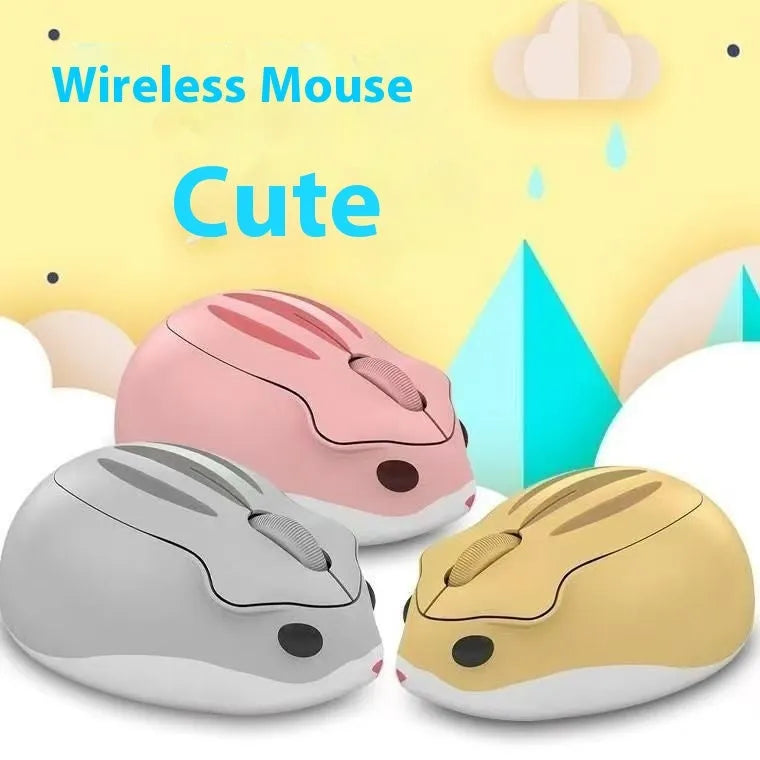 Hamster wireless mute mouse in gray, pink, or yellow colour options