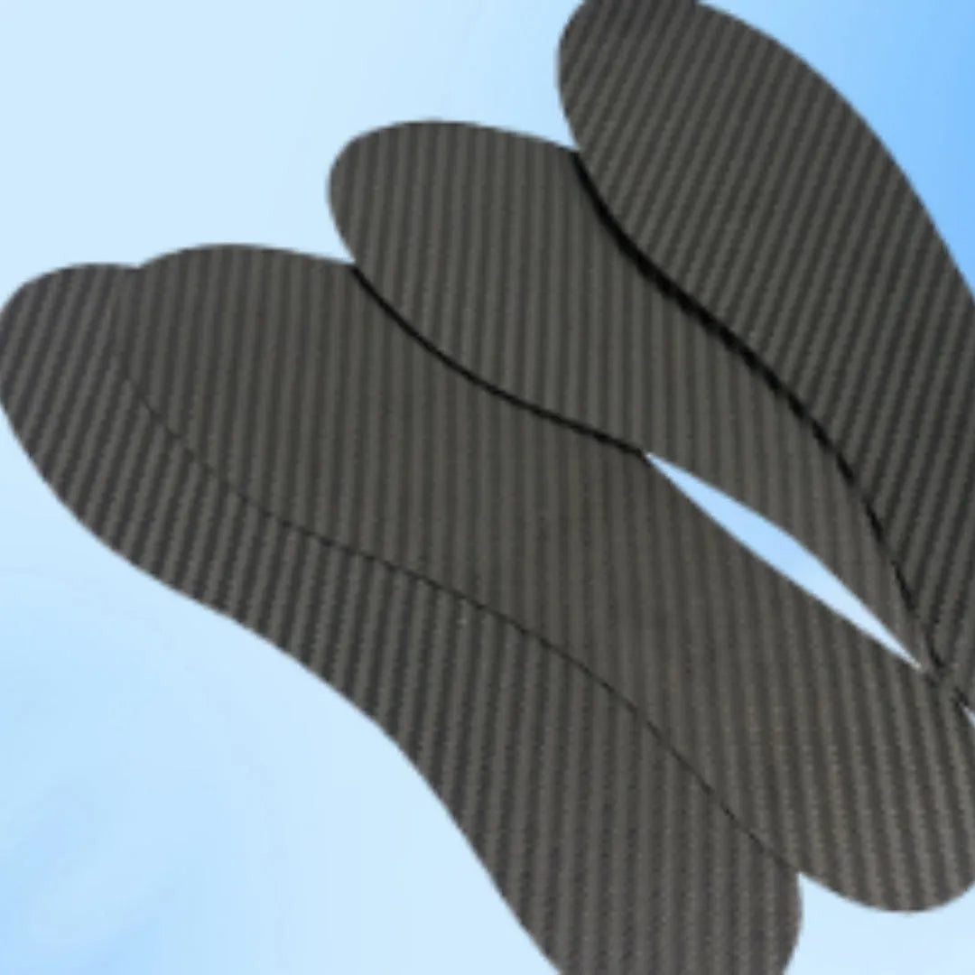 3K carbon fibre running insoles showing full palm design, available in black with three thickness options