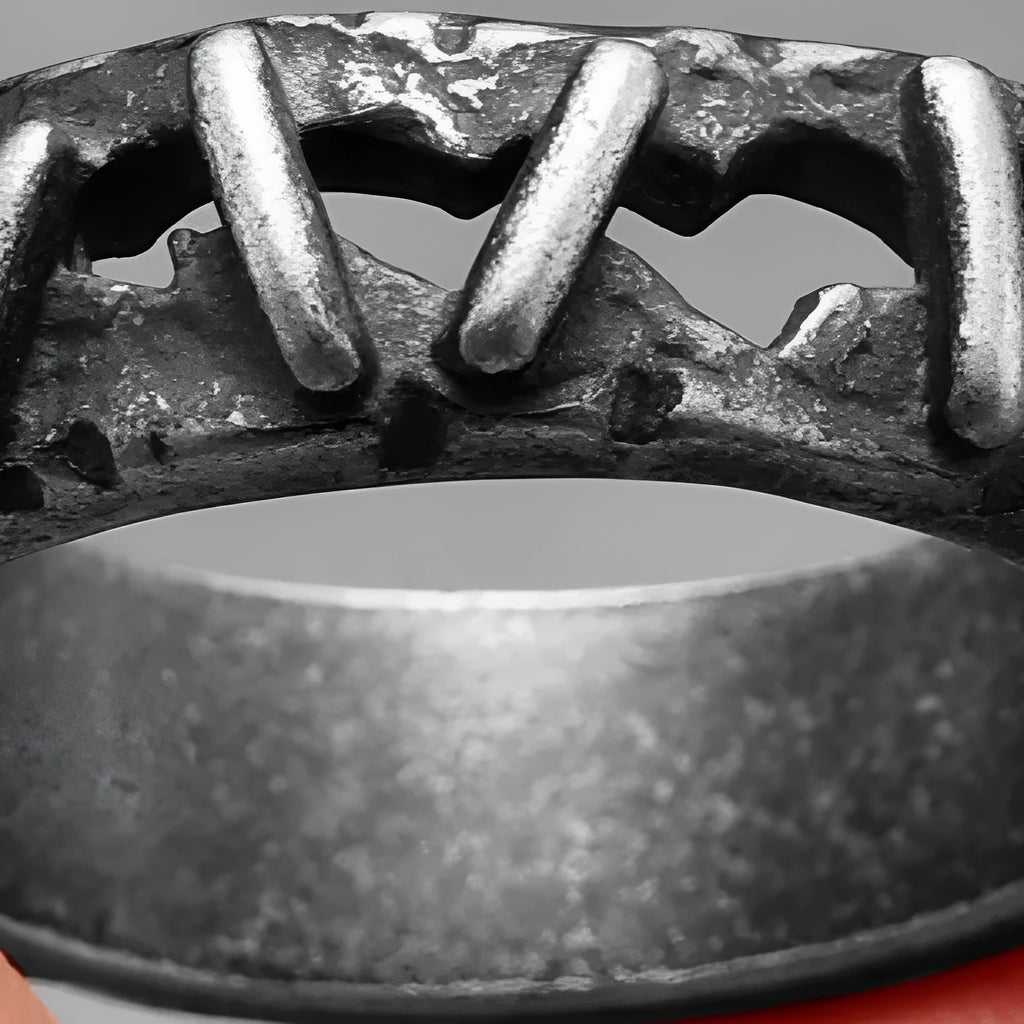 Stainless steel double ring with dark punk styling on finger