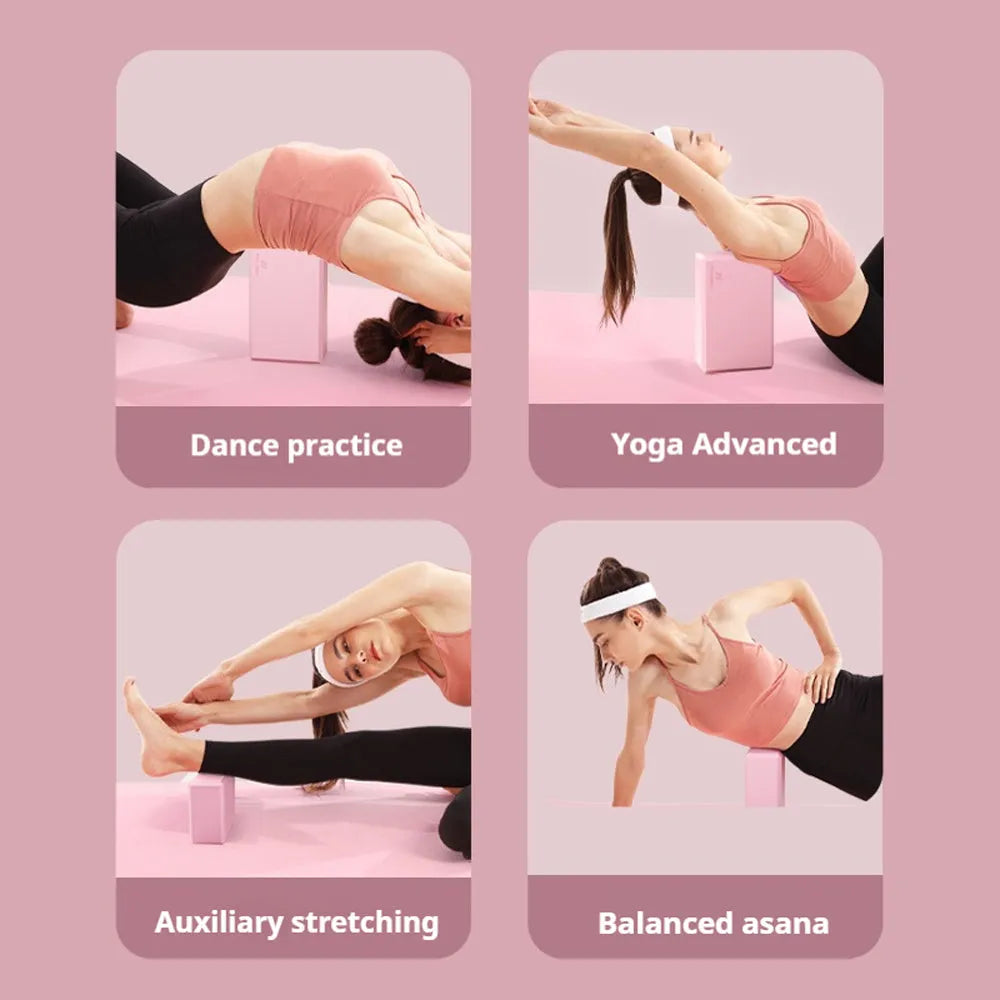 Solid-colour EVA foam yoga block measuring 23x15x7.6cm with grip ridges