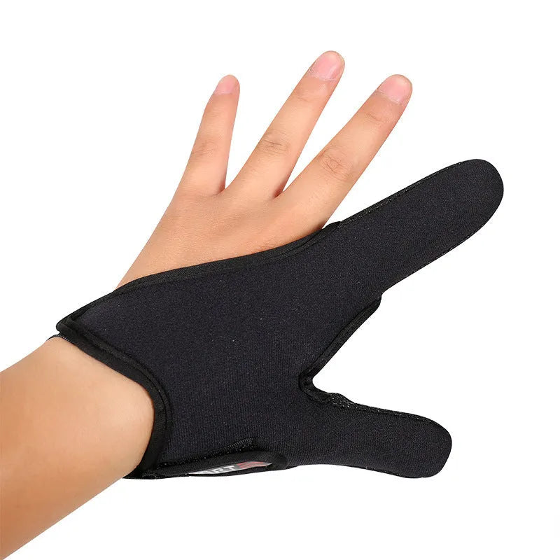 Two-finger fishing glove showing microfiber palm and diving cloth back in camouflage pattern
