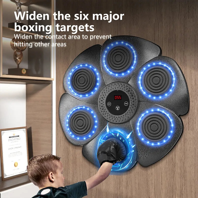 Black smart boxing target with LED lights and Bluetooth connectivity for indoor training