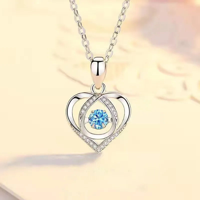 Blue diamond heart necklace and bracelet set with copper construction and adjustable chain