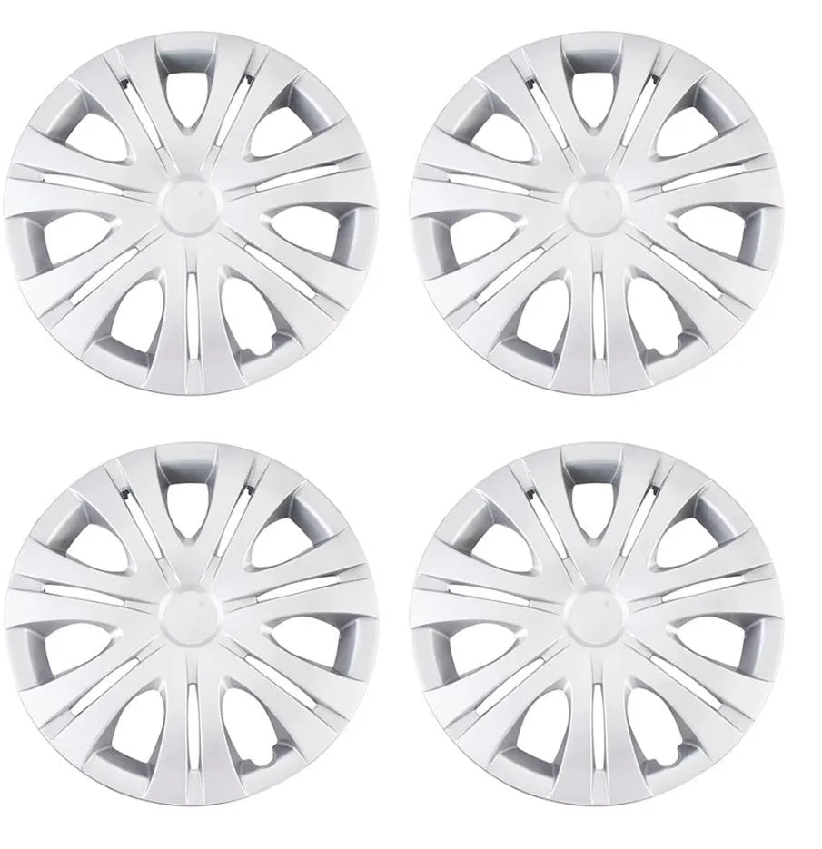 Universal silver, black, and electroplating ABS plastic wheel hub covers in 13 to 16-inch sizes.