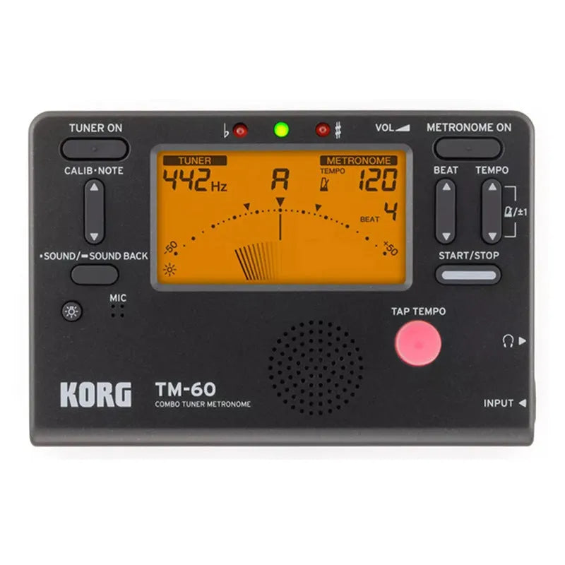 TM-60 digital metronome tuner in black or white plastic shell.