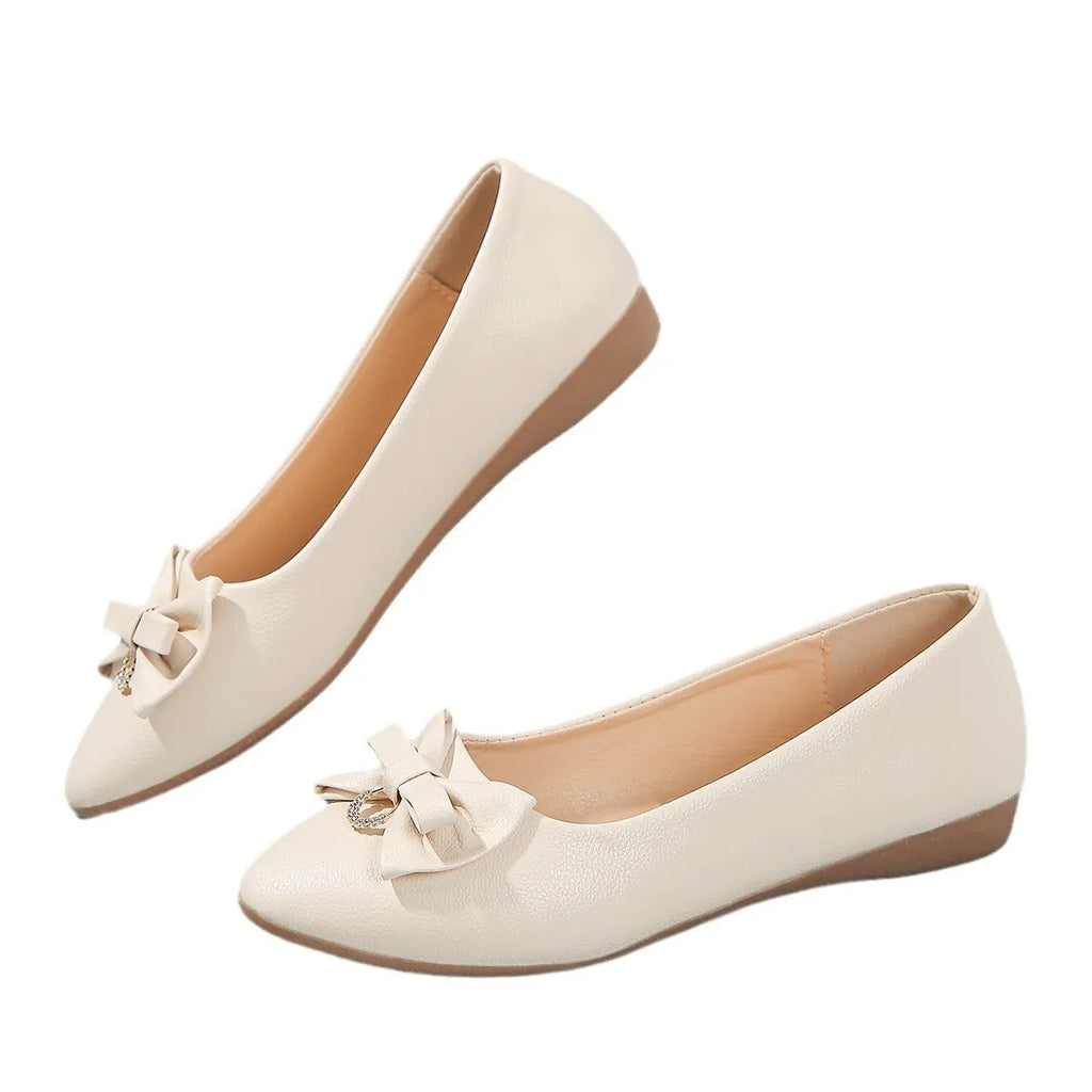Women's plus size shallow mouth bowknot flat shoes in artificial PU with rubber soles