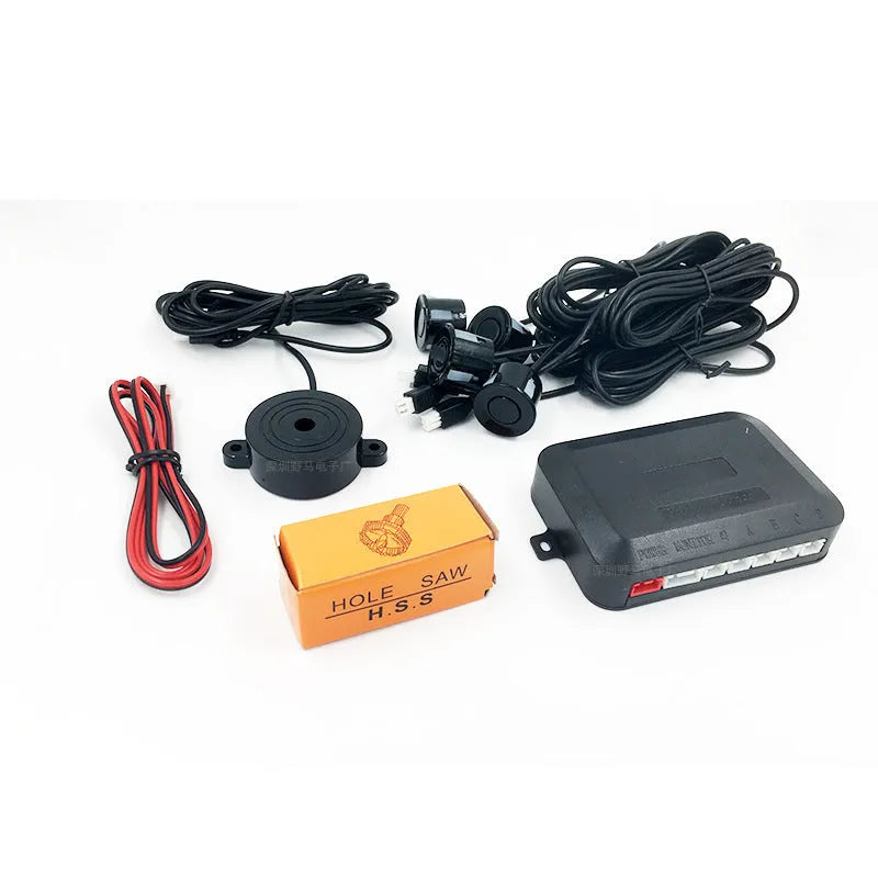 4-probe car reversing radar system with buzzer module, sensors, and installation tools