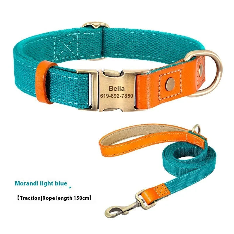 Small dog mohair collar and matching traction rope in Mo Landi colour with lettering