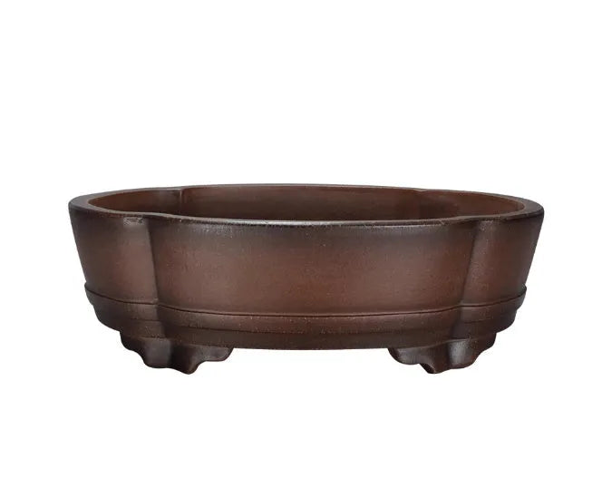 Purple clay bonsai pot with classical antique design measuring 50cm long by 39cm wide