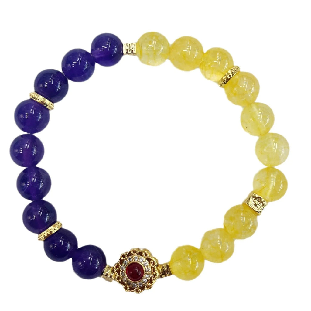 Handmade yellow and purple women's crystal bracelet with amethyst stones