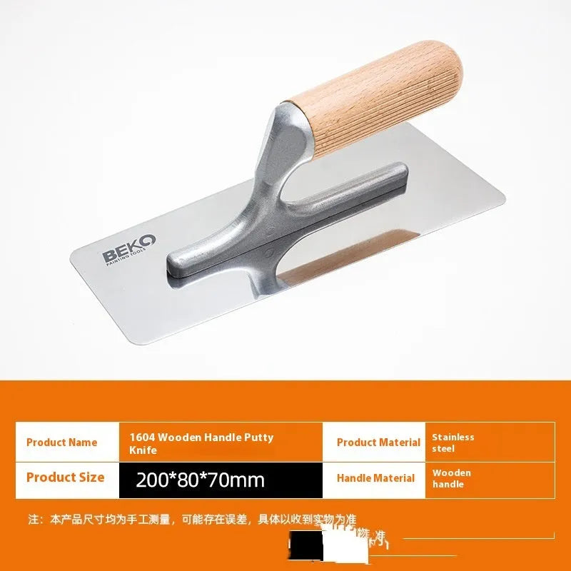 Stainless steel blade putty scraper with wooden handle for floor and wall cement work