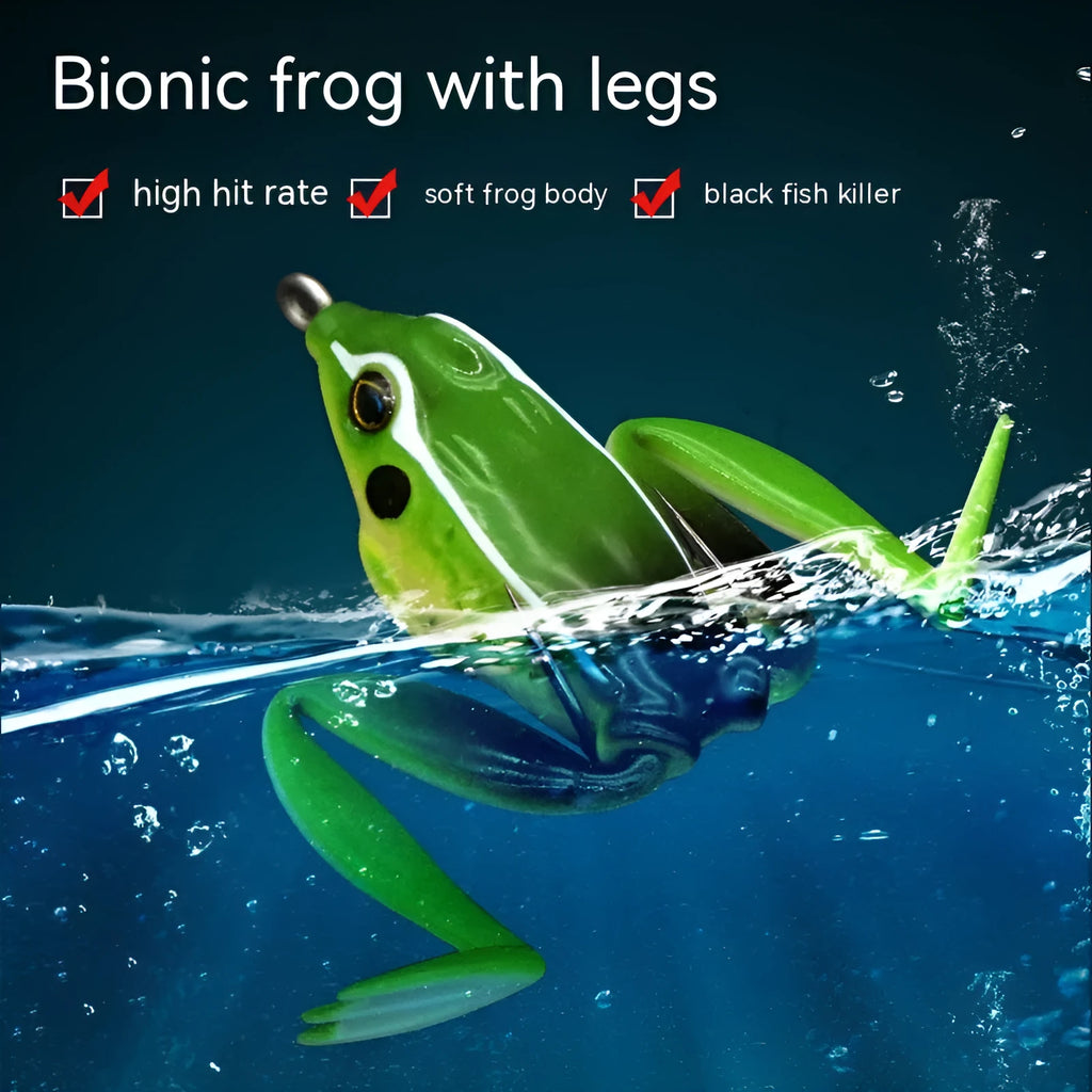 Bionic thunder frog snake head Luya fishing lure with double hooks and frog legs in grass green colour