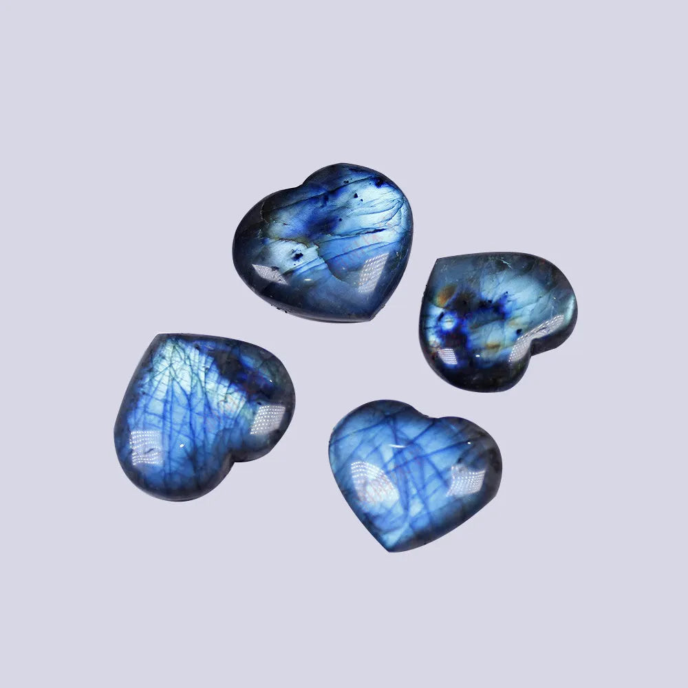 Natural blue feldspar crystal pendant with heart-shaped handle design in geometric shape