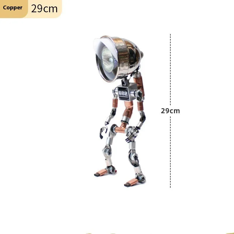 Creative robot night light in silver or copper finish, 22cm or 29cm tall with customisable graphics