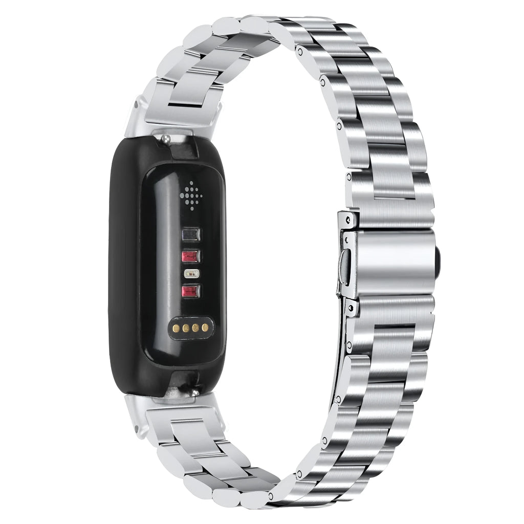 Stainless steel watch strap for Fitbit Inspire 3 fitness tracker in metallic finish