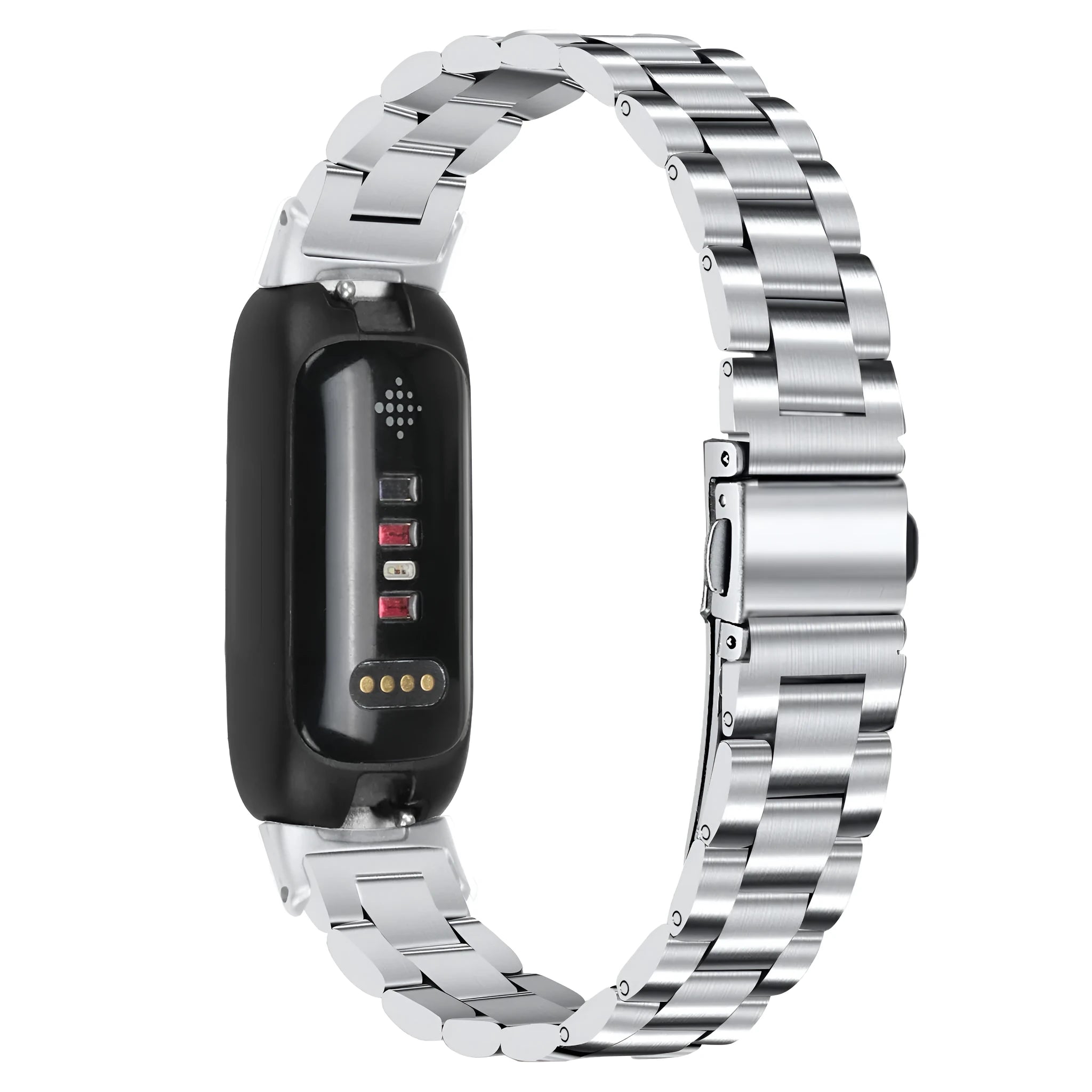 Stainless steel watch strap for Fitbit Inspire 3 fitness tracker in metallic finish