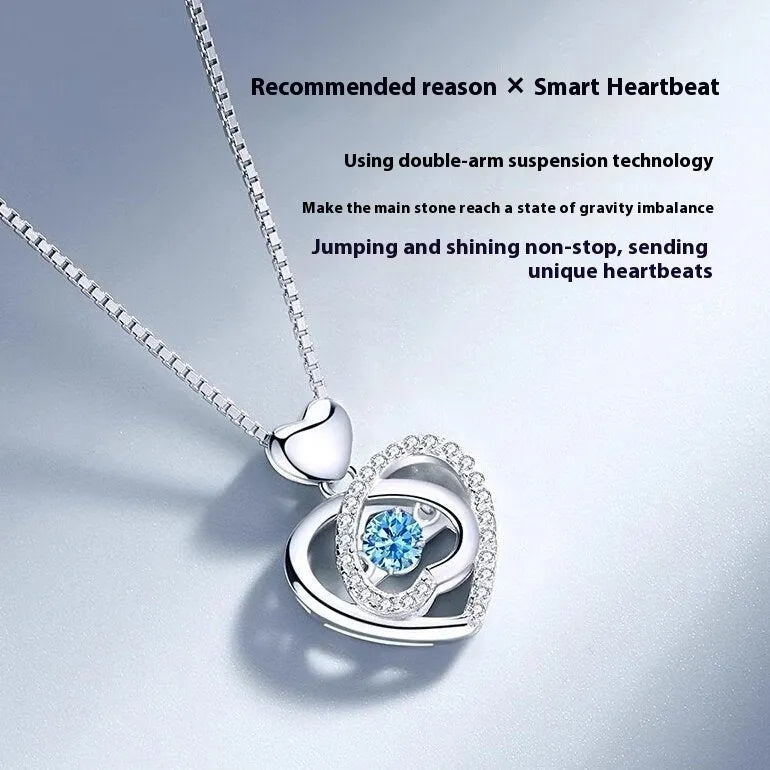 Blue diamond heart necklace and bracelet set with copper construction and adjustable chain