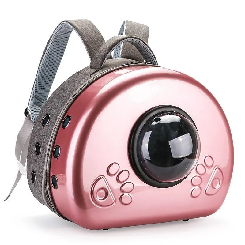 Transparent cat diaper bag in metallic rose gold colour with breathable design for pets up to 12 Jin