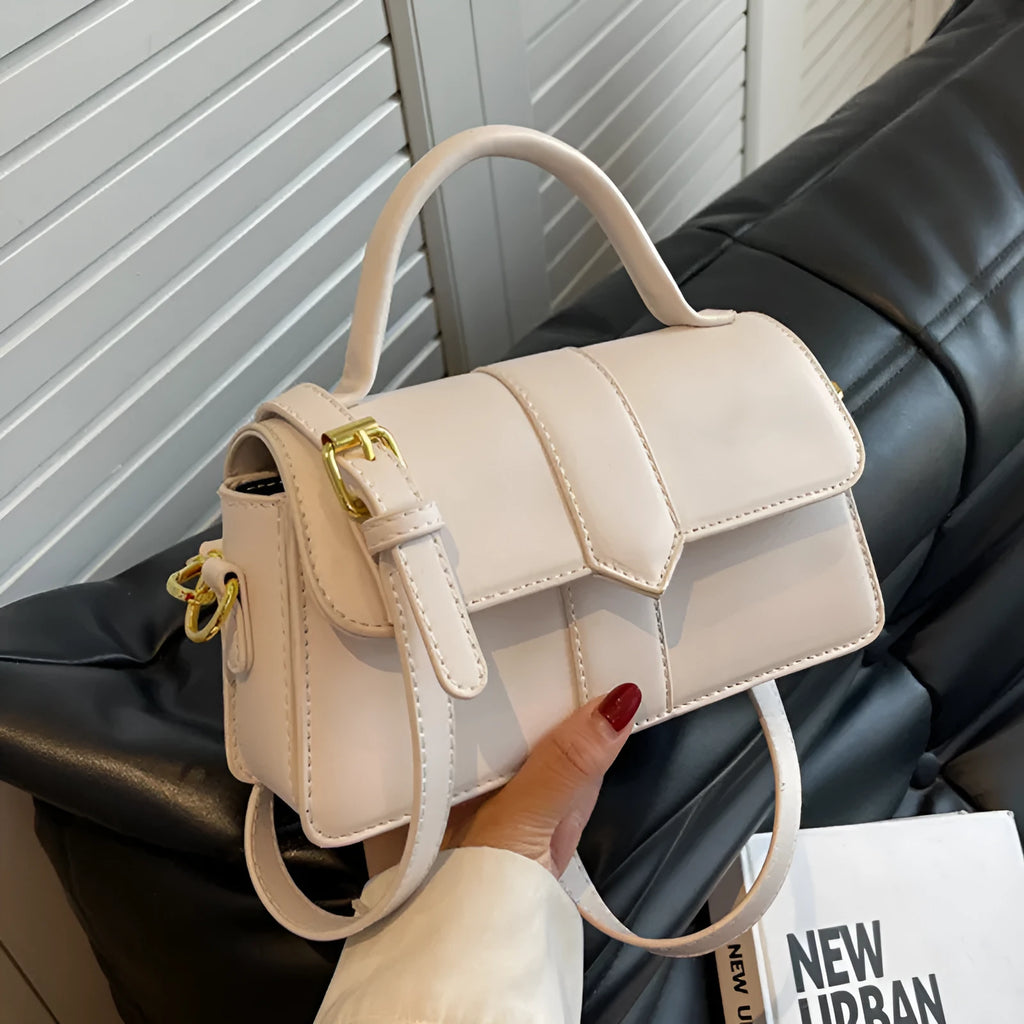 Women's horizontal square messenger bag in beige colour with sandwich pocket and file compartment