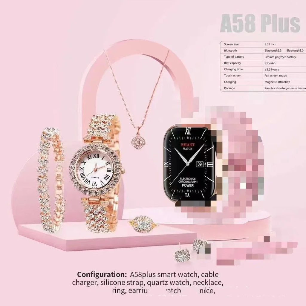 A58plus or A59plus smart watch on wrist showing TFT screen and head strap.
