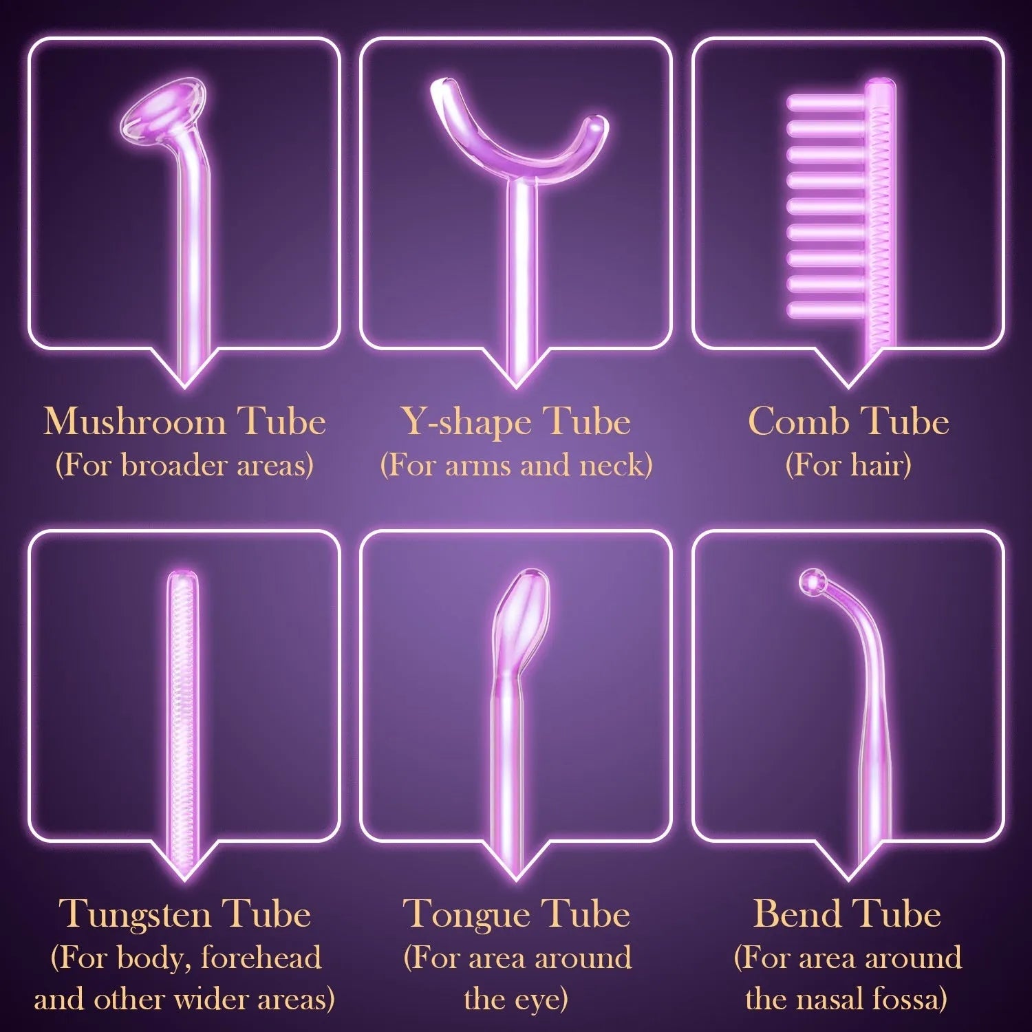 Purple eutic electrotherapy rod beauty instrument with six accessory heads for professional skin treatments