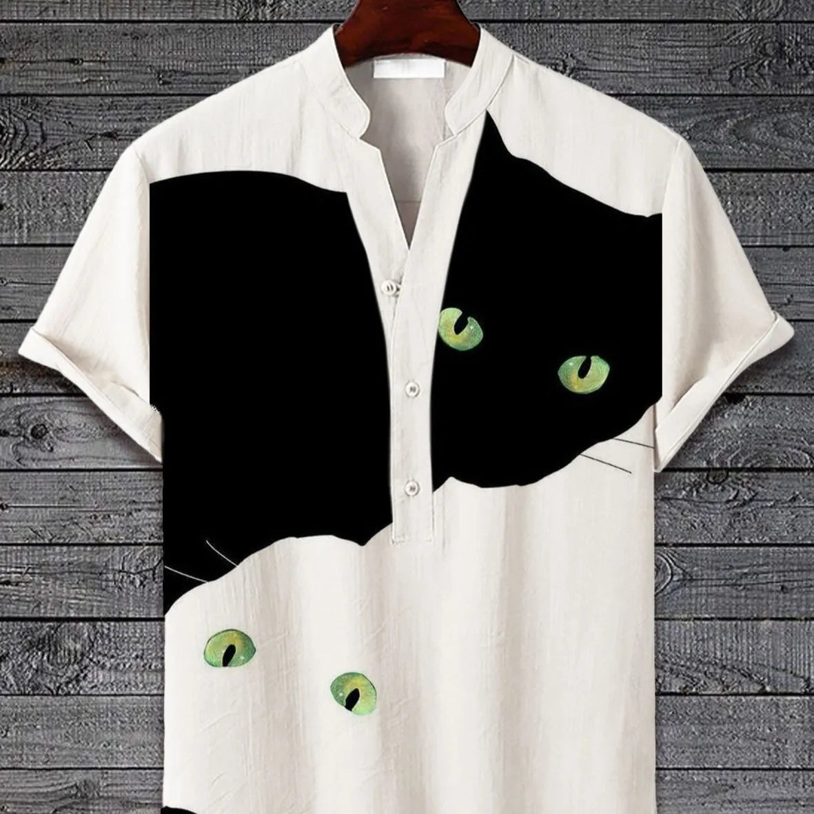 Men's 3D digital animal print short sleeve shirt showing graphic detail and colour options