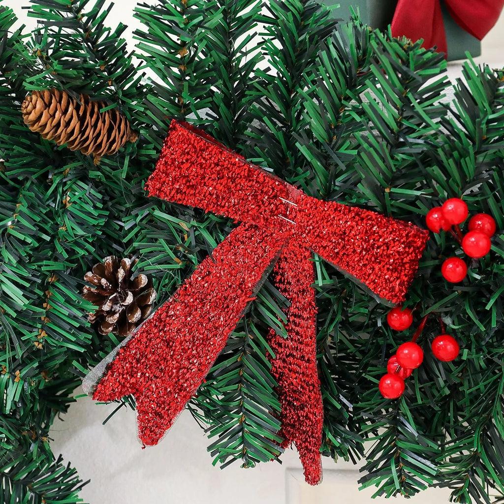 European style PVC Christmas cane decoration with rattan design, pine cones and decorative bow