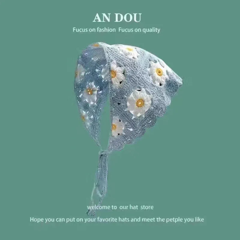 Cotton triangle headscarf with floral pattern options for women's autumn winter wear