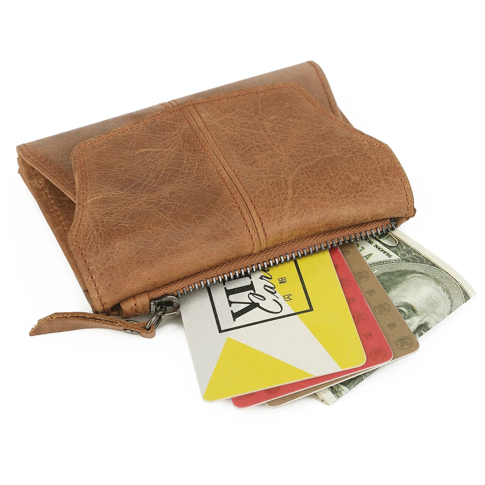 Genuine cowhide leather coin purse with stitching detail in six colour options