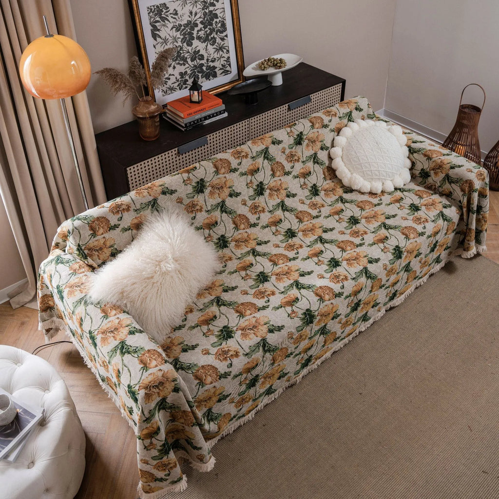 American country style jacquard floral pattern sofa cover in thick polyester cotton fabric