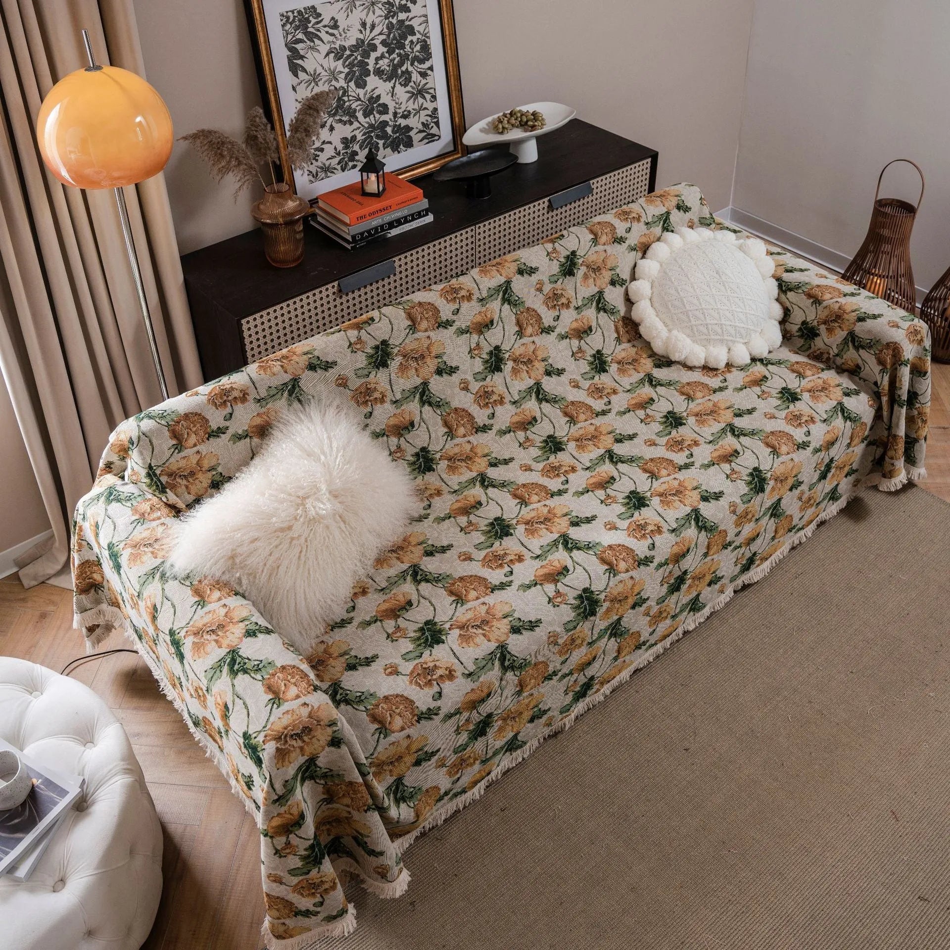 American country style jacquard floral pattern sofa cover in thick polyester cotton fabric