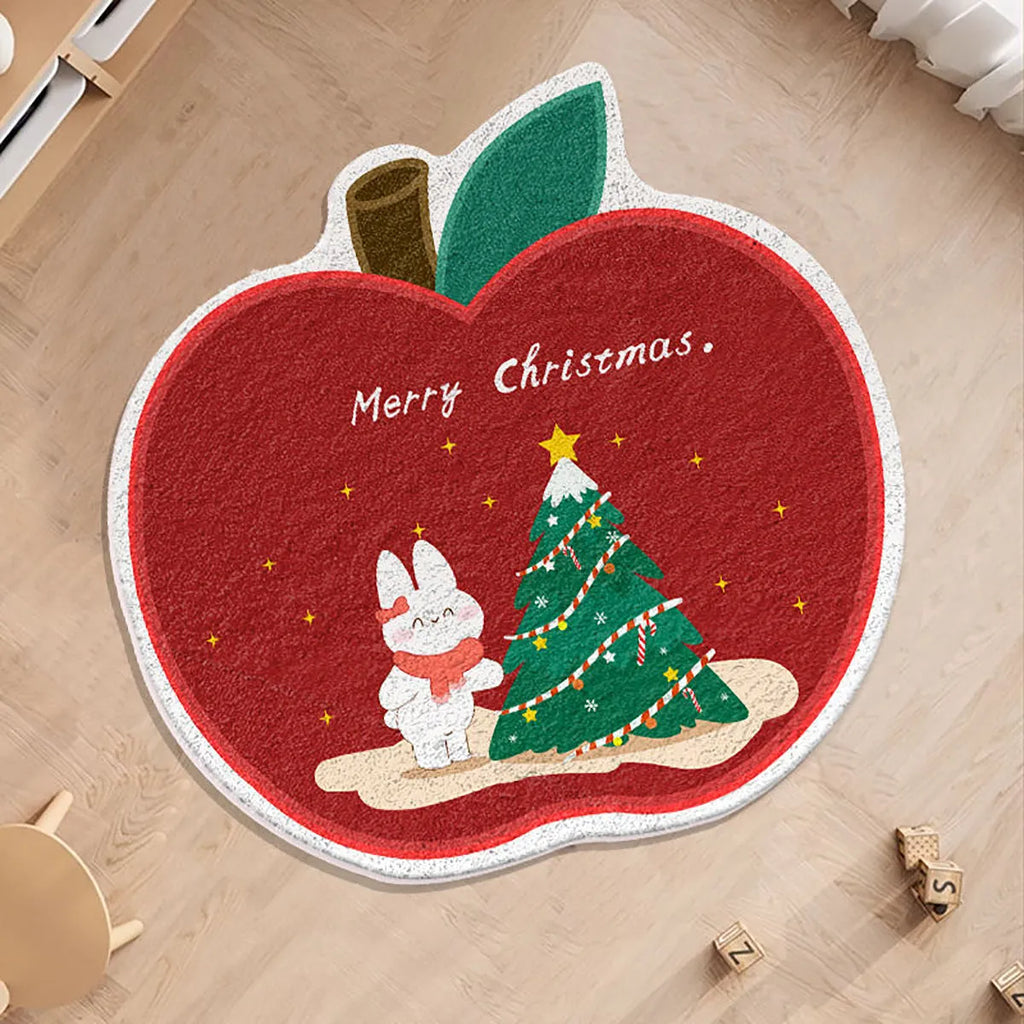 Alien-shaped Christmas floor mat in imitation cashmere with festive holiday patterns