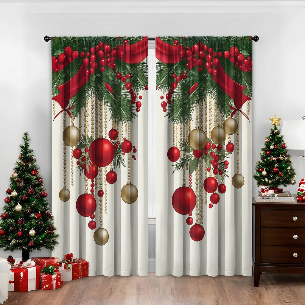 3D digital printed Christmas curtains in polyester fabric with festive patterns