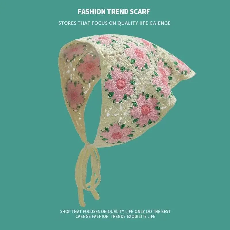 Cotton triangle headscarf with floral pattern options for women's autumn winter wear