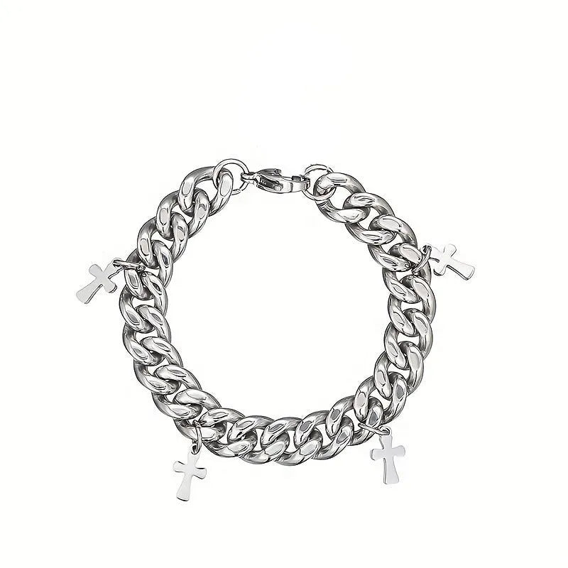 Men's geometric cross bracelet in titanium steel with adjustable closure